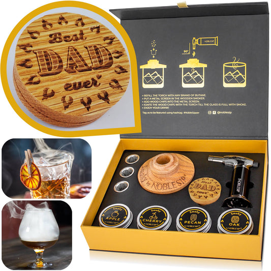 Whisky Bourbon Smoker Kit Premium With Torch & Natural Wood Chips. Smoky By Noblesip Bar Case Set With All Is Needed To Smoke Old Fashioned