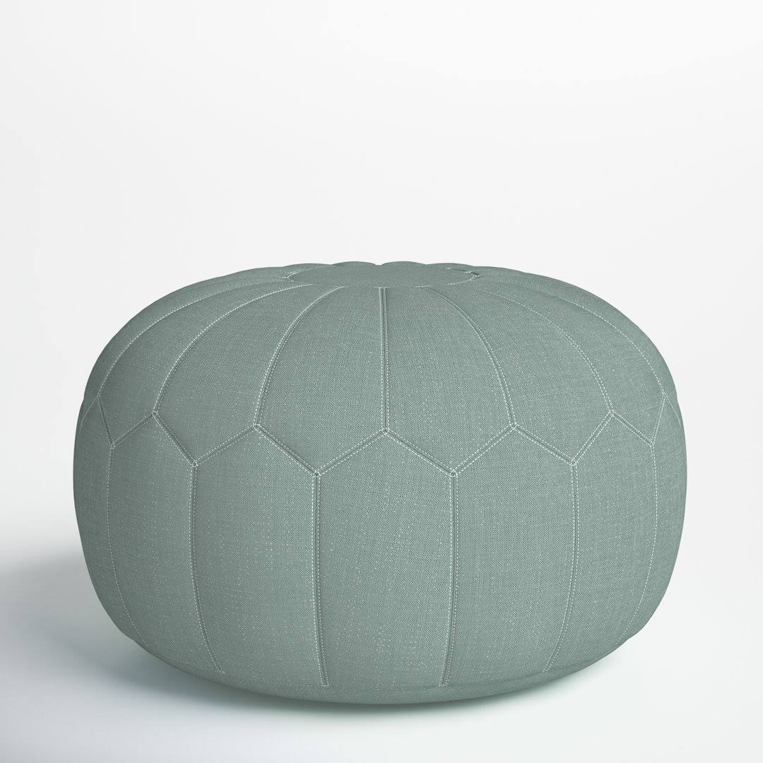 29.5 Wide Round Pouf Ottoman Fabric: Seafoam Polyester