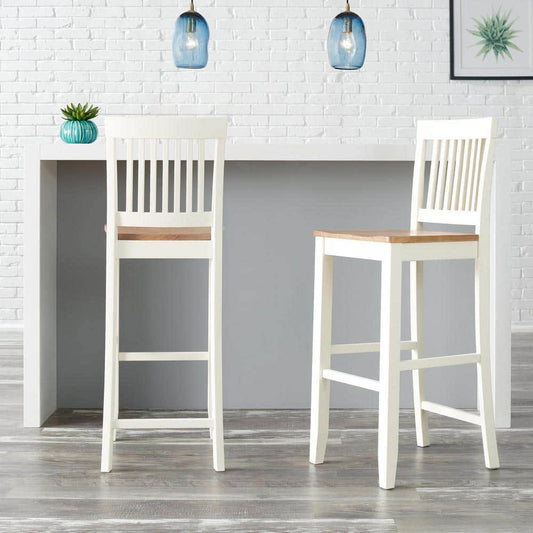 Stylewell Scottsbury White Wood Counter Stool With Slat Back (1 Piece) (39 In. H X 19 In. W)