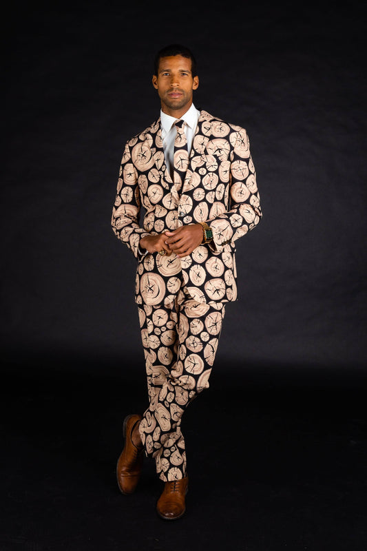 The Xmas Morning Wood | Men s Wood Print Christmas Suit | Size 42 | Brown | Shinesty