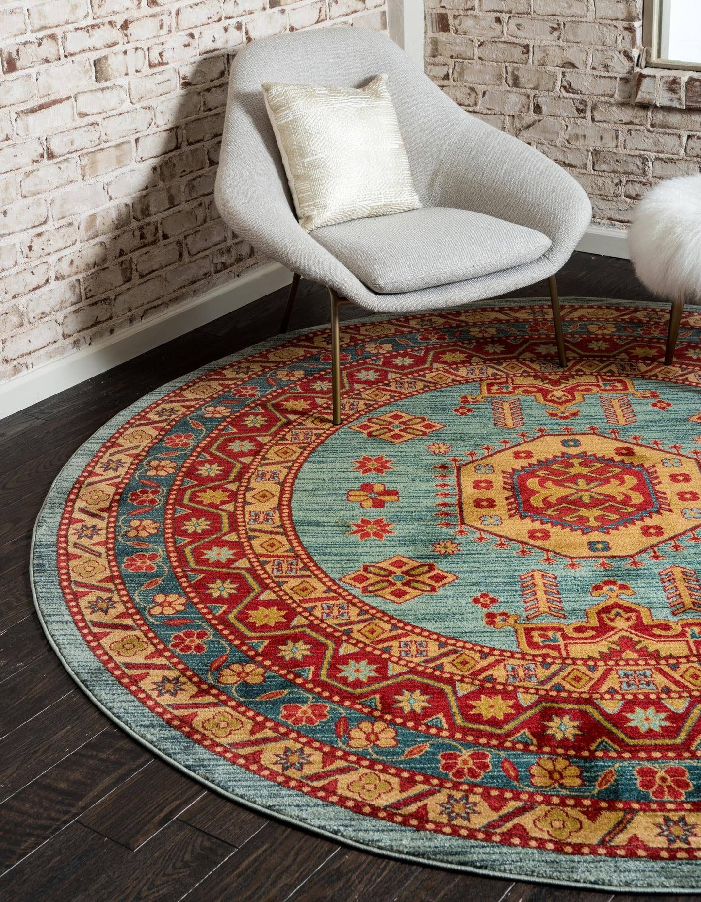 Unique Loom Shapur Sahand Round Rug - 6 X 6 Light Blue