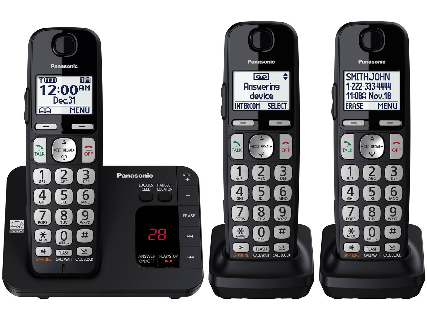 Panasonic Kx-Tge433b - 3-Handset Expandable Cordless Phone System With Answering Machine