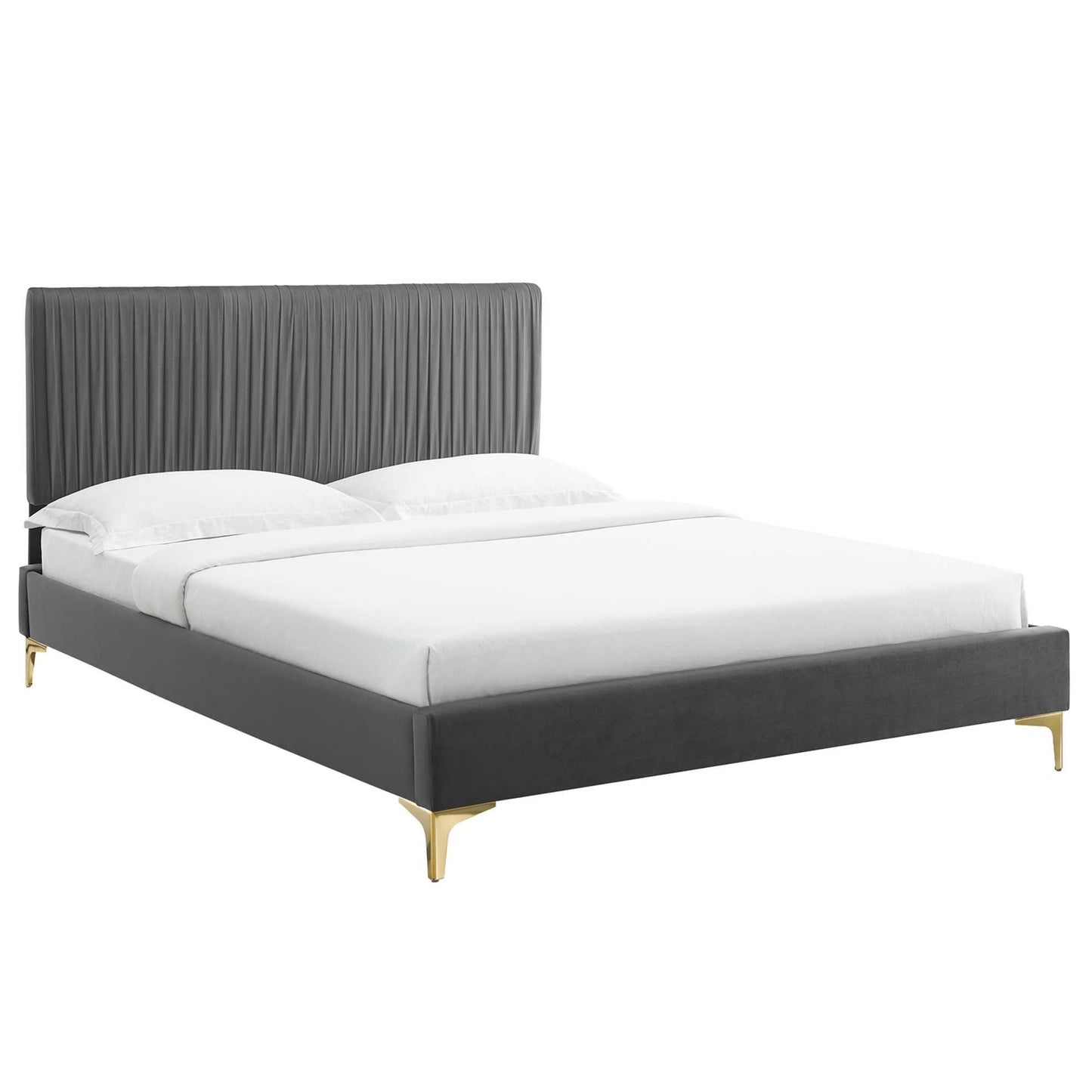 Modway Peyton Performance Velvet Full Platform Bed, Charcoal