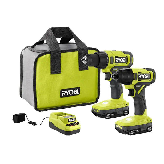 Ryobi One+ 18v Cordless 2-Tool Combo Kit W/ Drill/Driver, Impact Driver, (2) 1.5 Ah Batteries, Charger, & 70-Piece Driving Kit