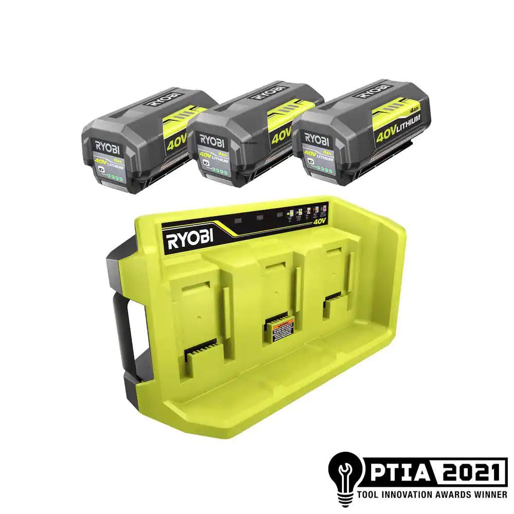 Ryobi 40v Lithium-Ion 3-Port Charger With (3) 4.0 Ah Batteries