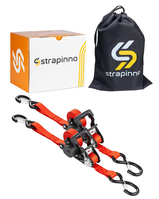 Strapinno Retractable Ratchet Straps - 1 In X 12 Ft Heavy Duty Tie Downs, 1800lbs Breaking Strength Each, S Hooks With Safety Clip, Autoretract, For