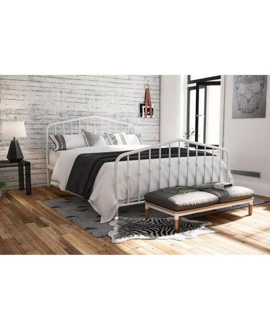 Novogratz Bushwick Metal Bed, White, Queen