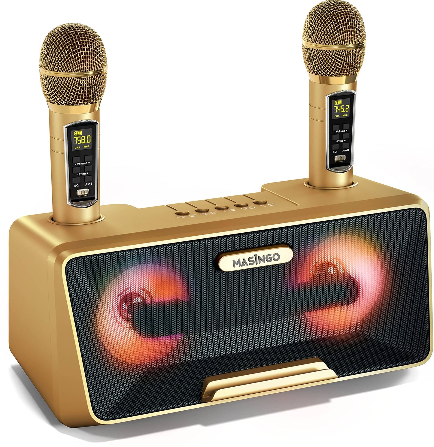 Portable Karaoke Machine For Kids With Bluetooth Speakers, 2 Wireless Microphones & Pa System Gold