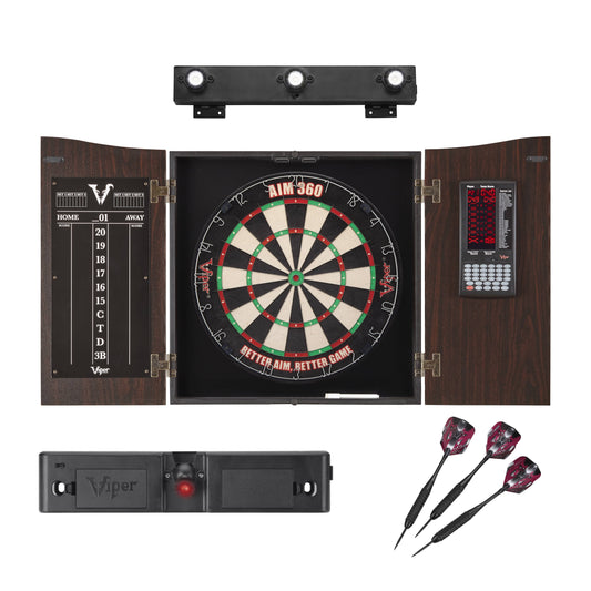 Viper Vault Deluxe Dartboard Cabinet With Built-In Pro Score, Chroma Sisal Dartboard, Laser Throw Line, And Black Mariah Darts