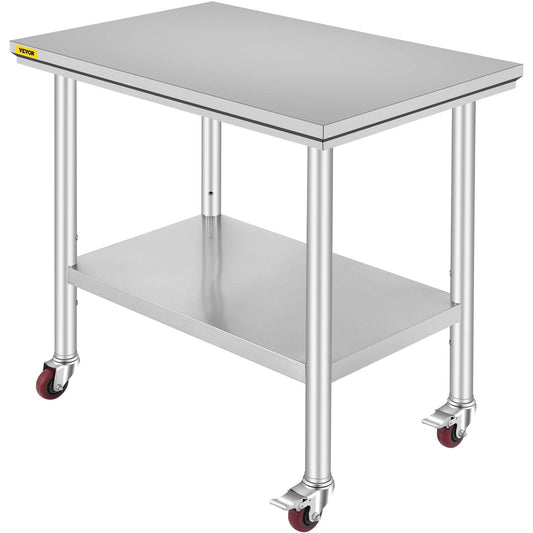 Vevor 36x24 Stainless Steel Work Table 4 Casters Easy Cleaning Overshelf Prep Tables