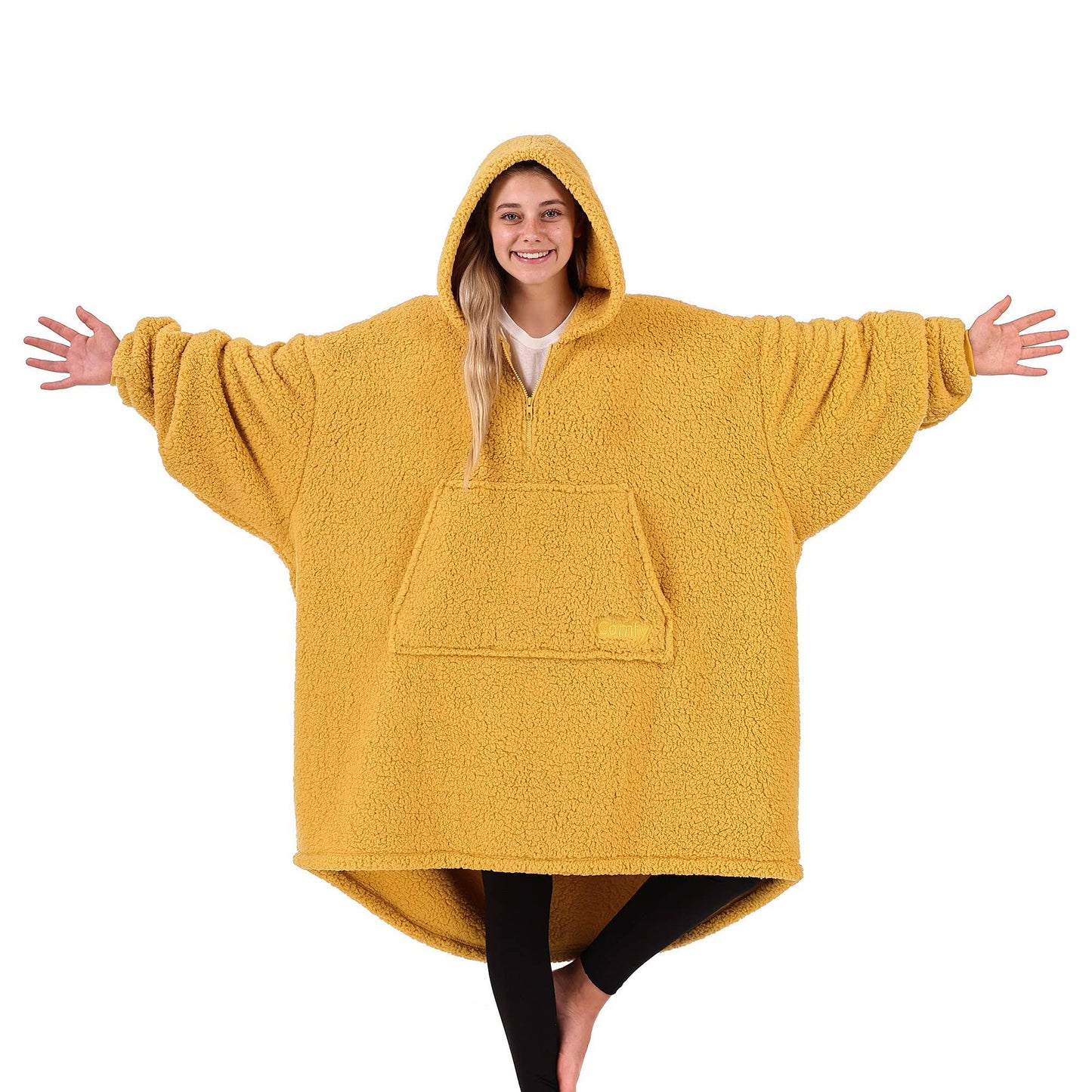 The Comfy Teddy Bear Quarter Zip Wearable Blanket – Mustard