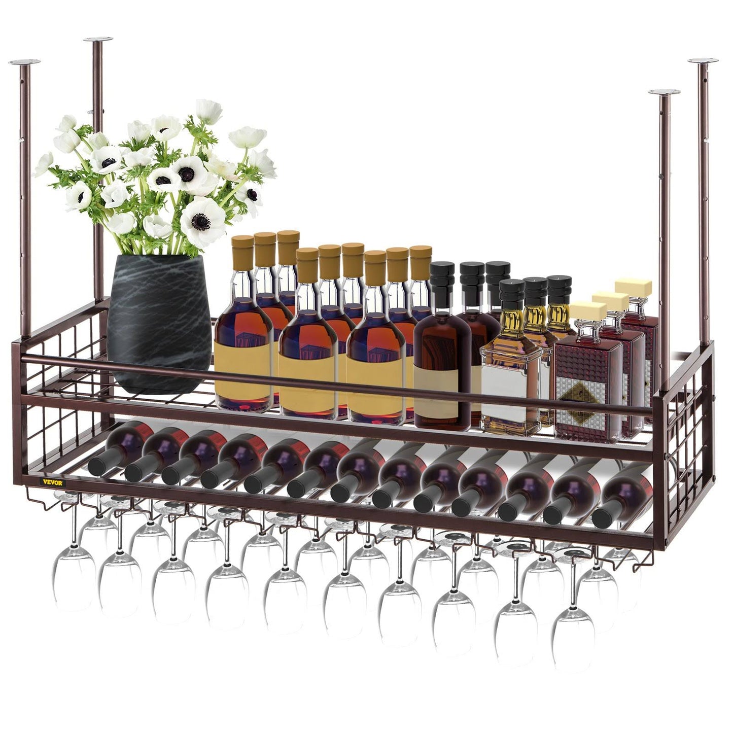 Vevor Ceiling Wine Glass Rack, 46.9 X 11.8 Inch Hanging Wine Glass Rack, 18.9-35.8 Inch Height Adjustable Hanging Wine Rack Cabinet, Gold