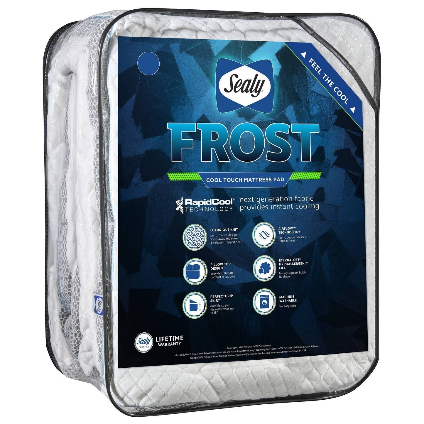 Sealy Frost Cool Touch Mattress Pad, White, Queen