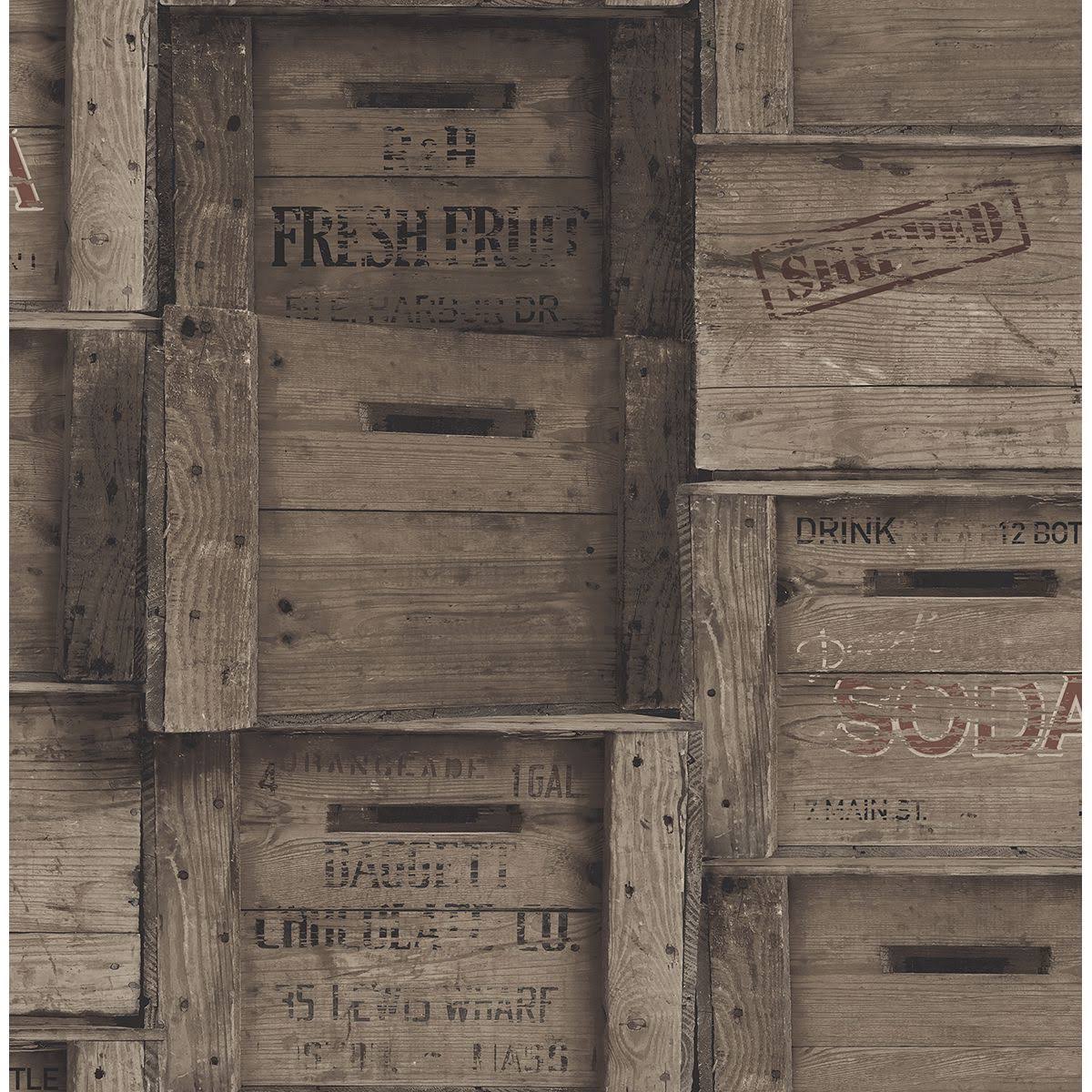 Wood Crates Grey Distressed Wood 2701-22349 Brewster Wallpaper