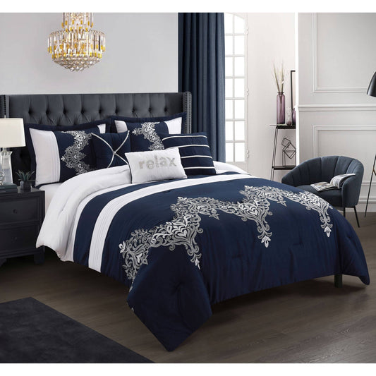 Nanshing Zuri 6-Piece King Comforter Set - Navy