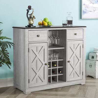 Swavar Wine Bar Cabinet August Grove Color: Saw Cut-Off White