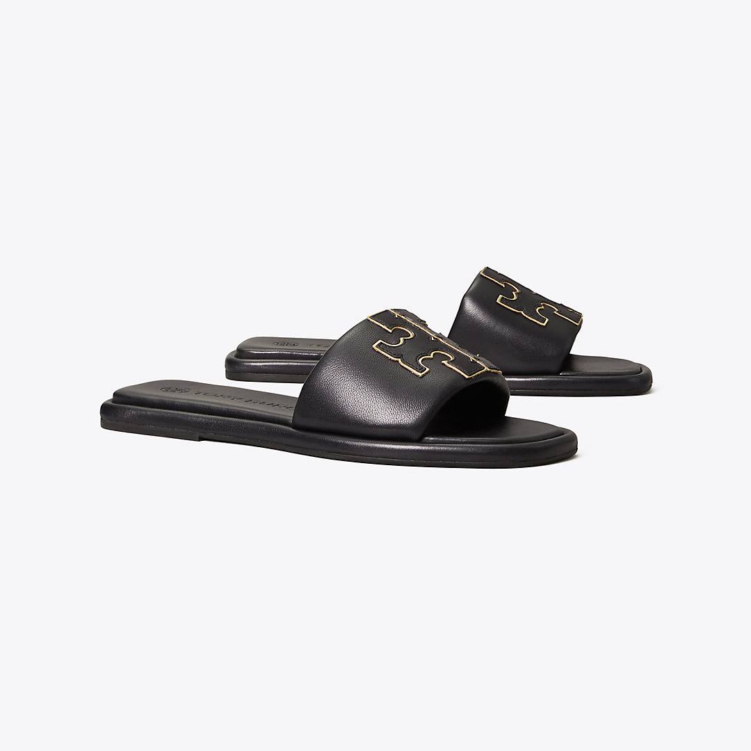 Tory Burch Womens Double T Sport Slides 8.5 Perfect Black/Gold, Women s