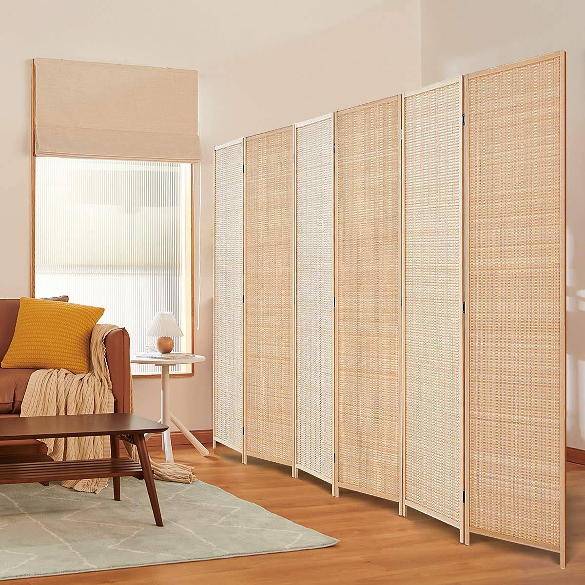 Tinytimes 6 Ft Tall Bamboo Room Divider, 6 Panel Room Dividers & Folding Privacy Screens, Decorative Separation Wall Divider, Room Partitions,