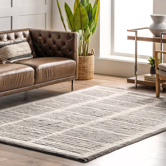 Nuloom Tayshia Ivory 6 Ft. X 9 Ft. Machine Washable Wool Modern Striped Indoor Area Rug