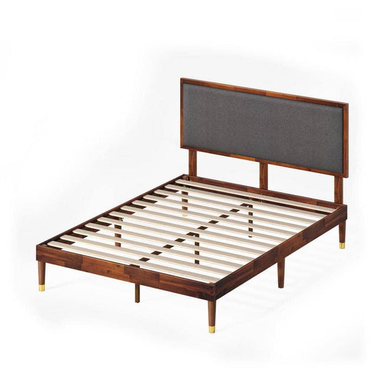 Zinus Raymond Brown Wood Full Platform Bed Frame With Adjustable Upholstered Headboard