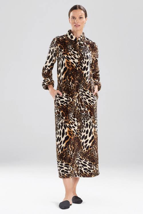 Natori Plush Leopard Zip Caftan