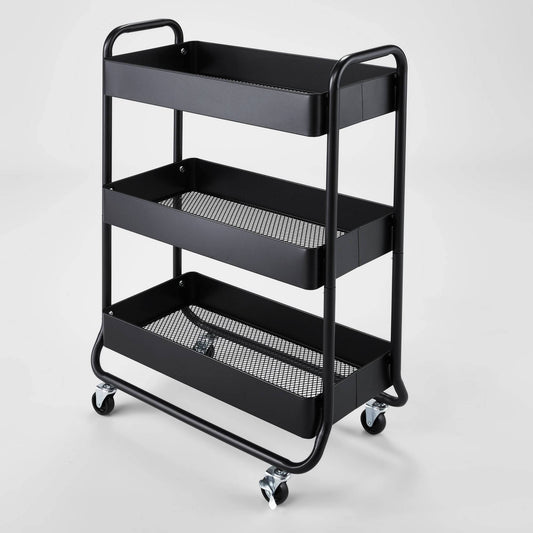 Wide Metal Utility Cart Black - Brightroom