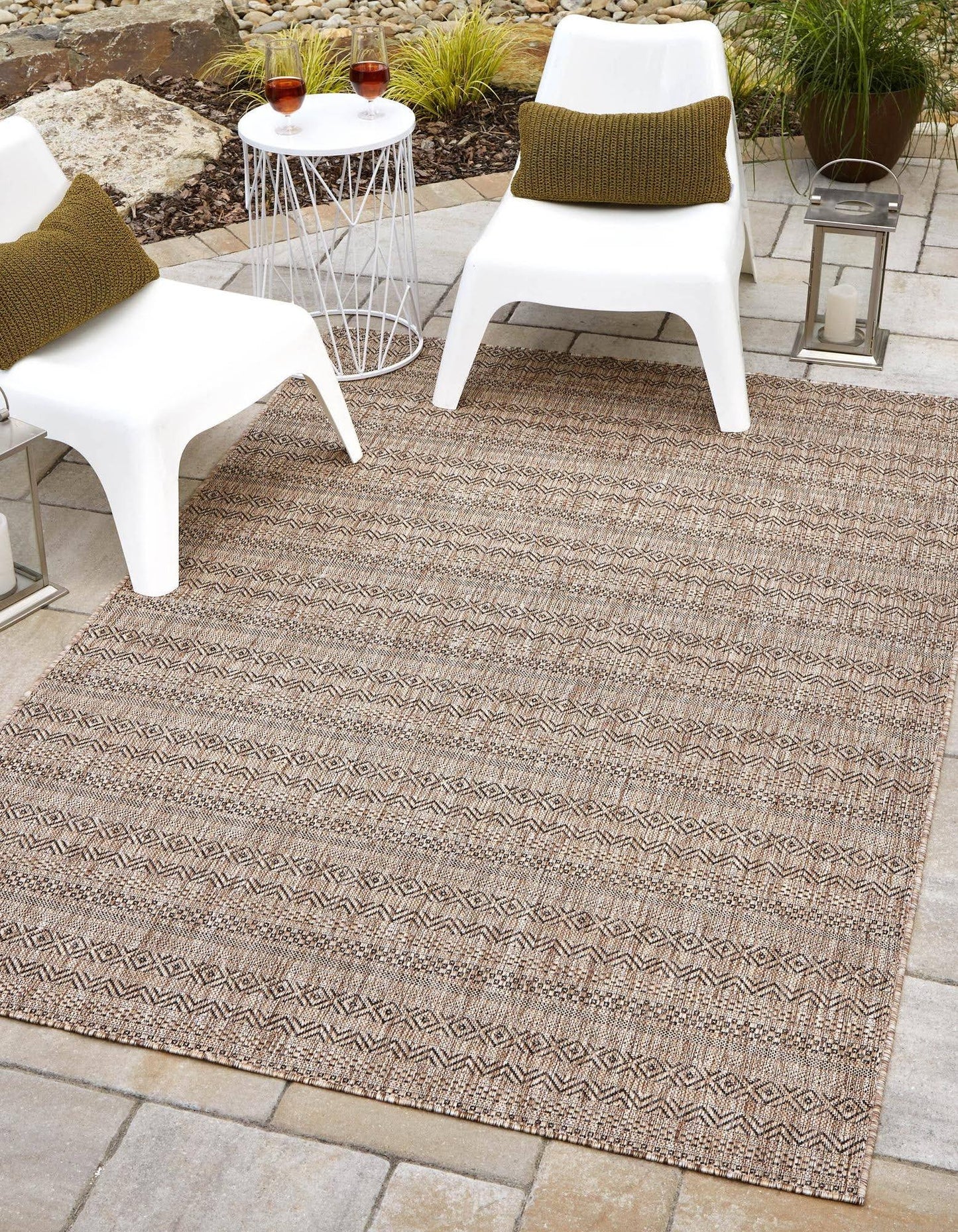 Unique Loom Outdoor Striped 6x9 Natural Area Rug Indoor Outdoor Rug