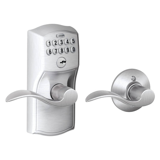 Schlage Camelot - Keypad Entry With Auto-Lock Door Satin Nickel Accent Lever