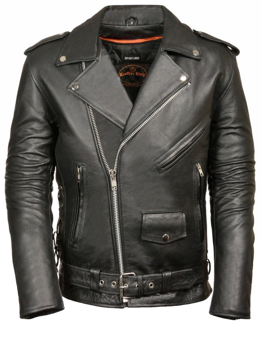 Milwaukee Leather Men s Classic Side Lace Police Style Motorcycle Jacket (Black, Large)