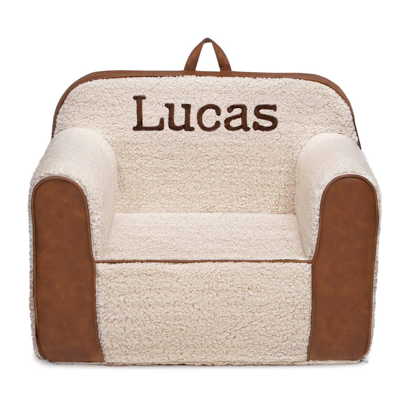 Personalized Cozee Sherpa And Faux Leather Chair For Kids