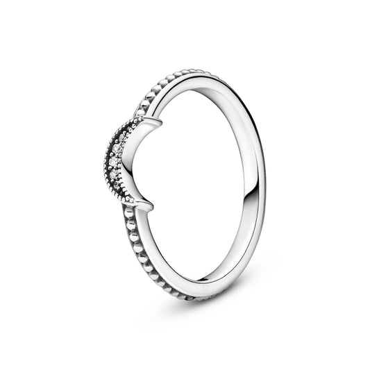 Pandora | 199156c01 Crescent Moon Beaded Ring 9 / Silver