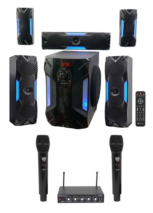 Rockville Hybrid Home Theater Karaoke Machine System W/8 Sub+(2) Wireless Mics