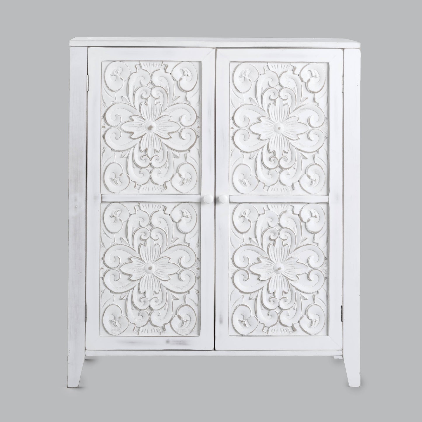 The Lakeside Collection Carved Storage Cabinet - Vintage Deco Style Entryway Furniture - White