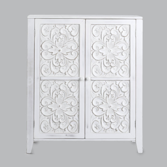 The Lakeside Collection Carved Storage Cabinet - Vintage Deco Style Entryway Furniture - White