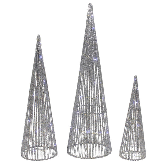 Northlight Set Of 3 Led Lighted Red Glitter Cone Tree Outdoor Christmas Decorations 23.5