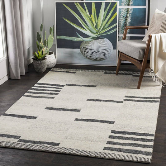 Uptown Striped Handmade Tufted Wool Cream/Black Area Rug Allmodern Rug Size: Rectangle 5 X 7 6