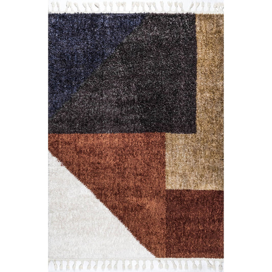 Nuloom Kaylie Shaggy Modern Geometric Tassel Area Rug - Rust 4 X 6