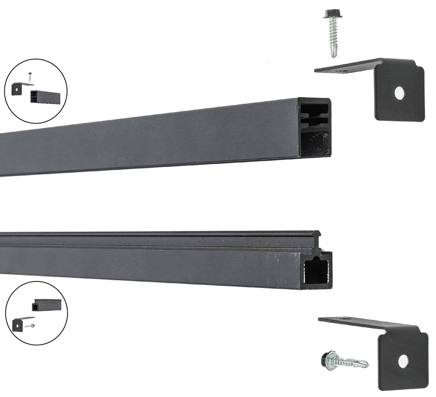 Veranda Euro Style 1 In. X 0.75 In. X 71 In. Black Aluminum Top/Bottom Frame Kit Fence Bracket