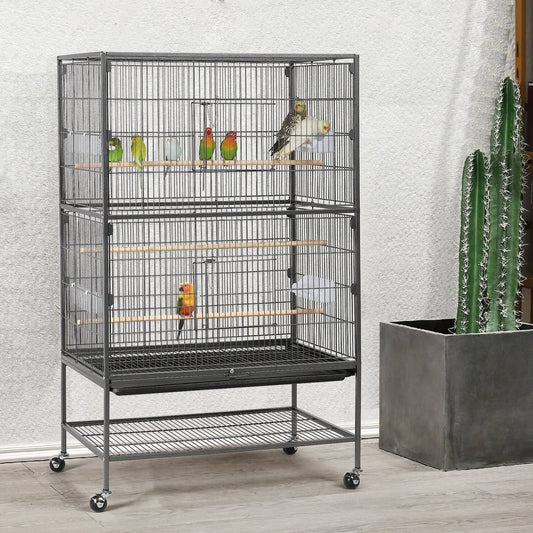 Yaheetech 52-In H Large Bird Rolling Cage & Storage Shelf, Hammered Black