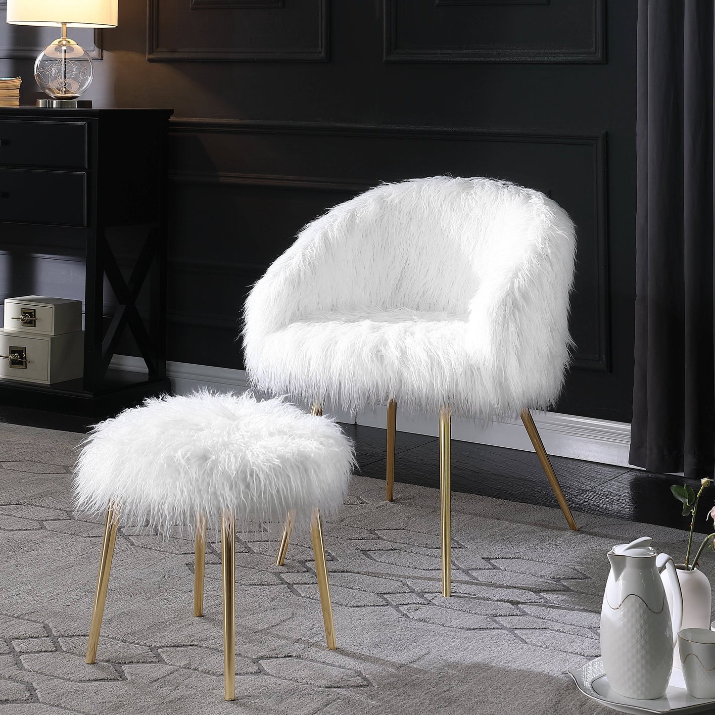 Roundhill Furniture Ravni Faux Fur Accent Armchair With Ottoman