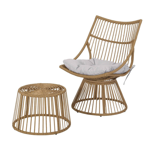 2pc Caryl Outdoor Wicker Chair & Side Table With Cushion Light Brown/Beige - Christopher Knight Home