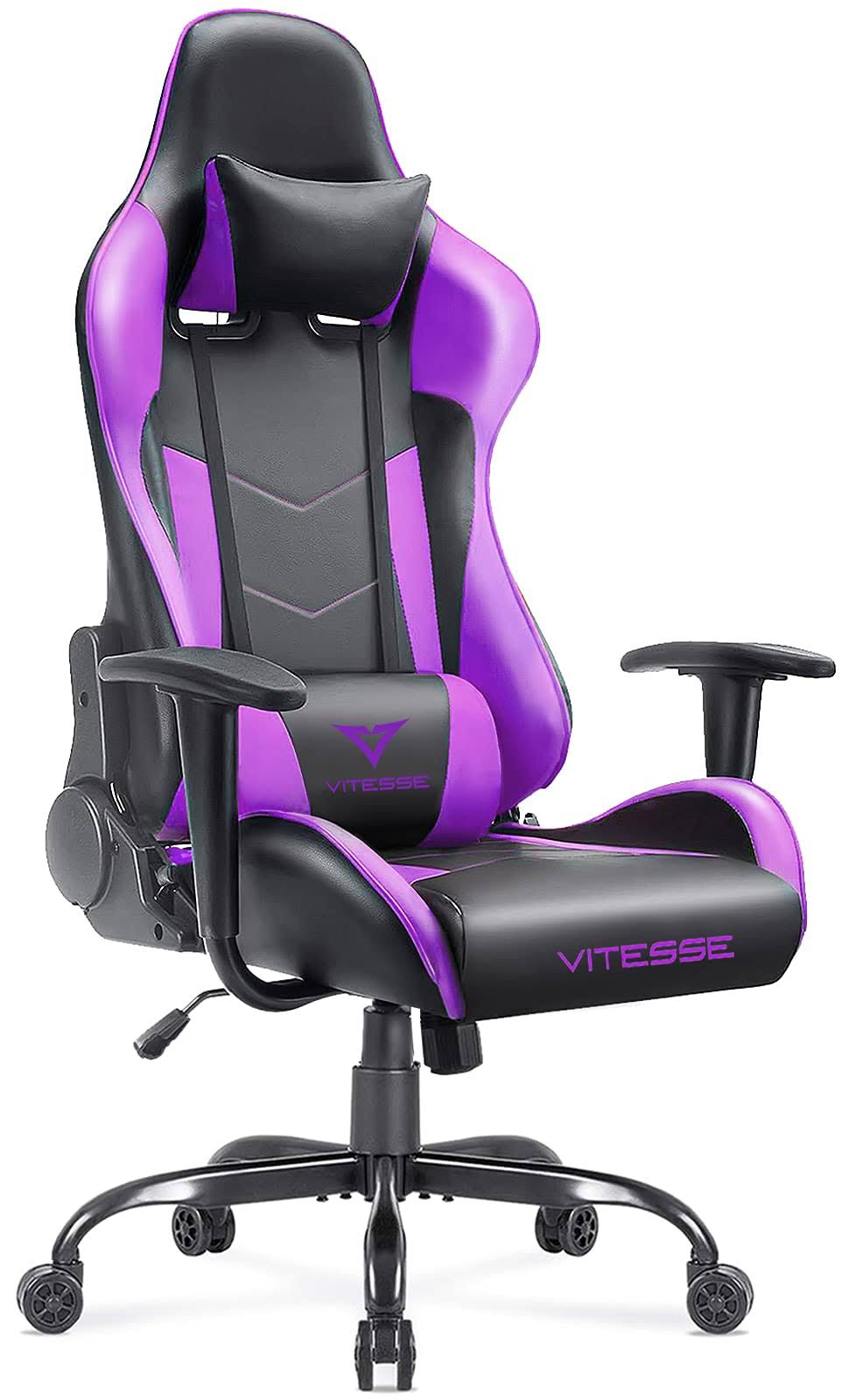 Vitesse Ergonomic Leather Gaming Chair, Reclining Pc Gaming Chair Purple By Vitessehome