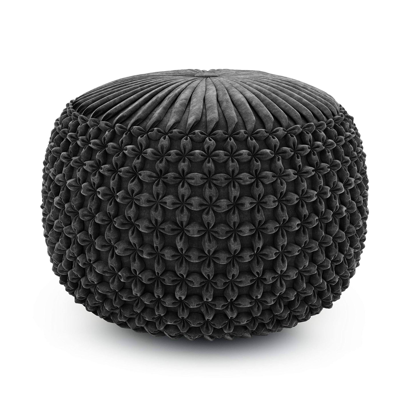 Renee Round Pouf In Slate Grey Velvet