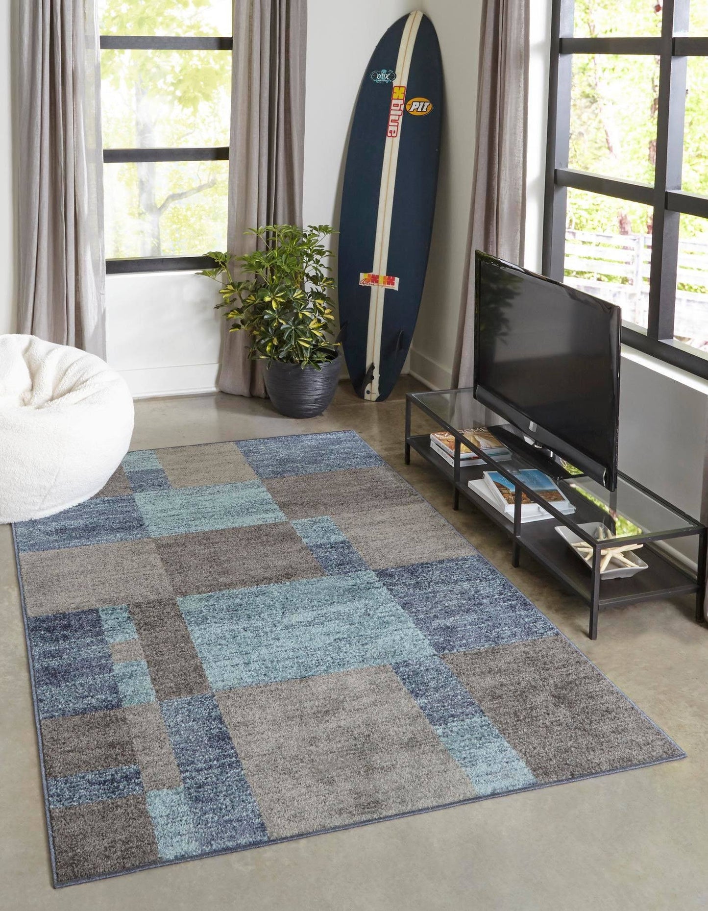 Unique Loom Autumn 6x9 Blue Gray Blue Gray Geometric Area Rug