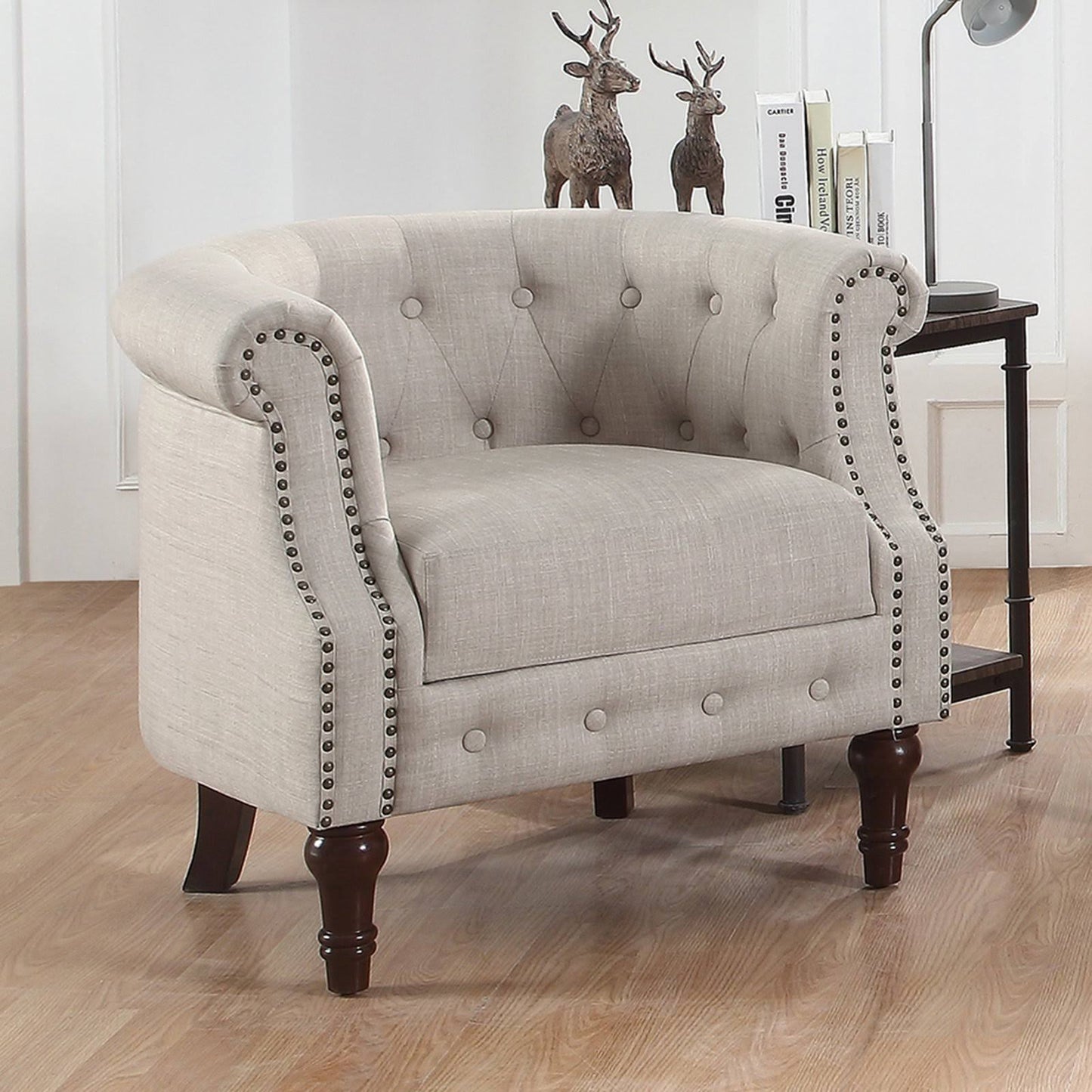 Rosevera Da Vigo Tufted Barrel Club Chair With Nailhead Trim Beige