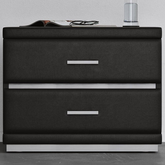 Zuri Modern Black Leatherette Upholstered Henley Accent Table With 2 Soft Close Drawers