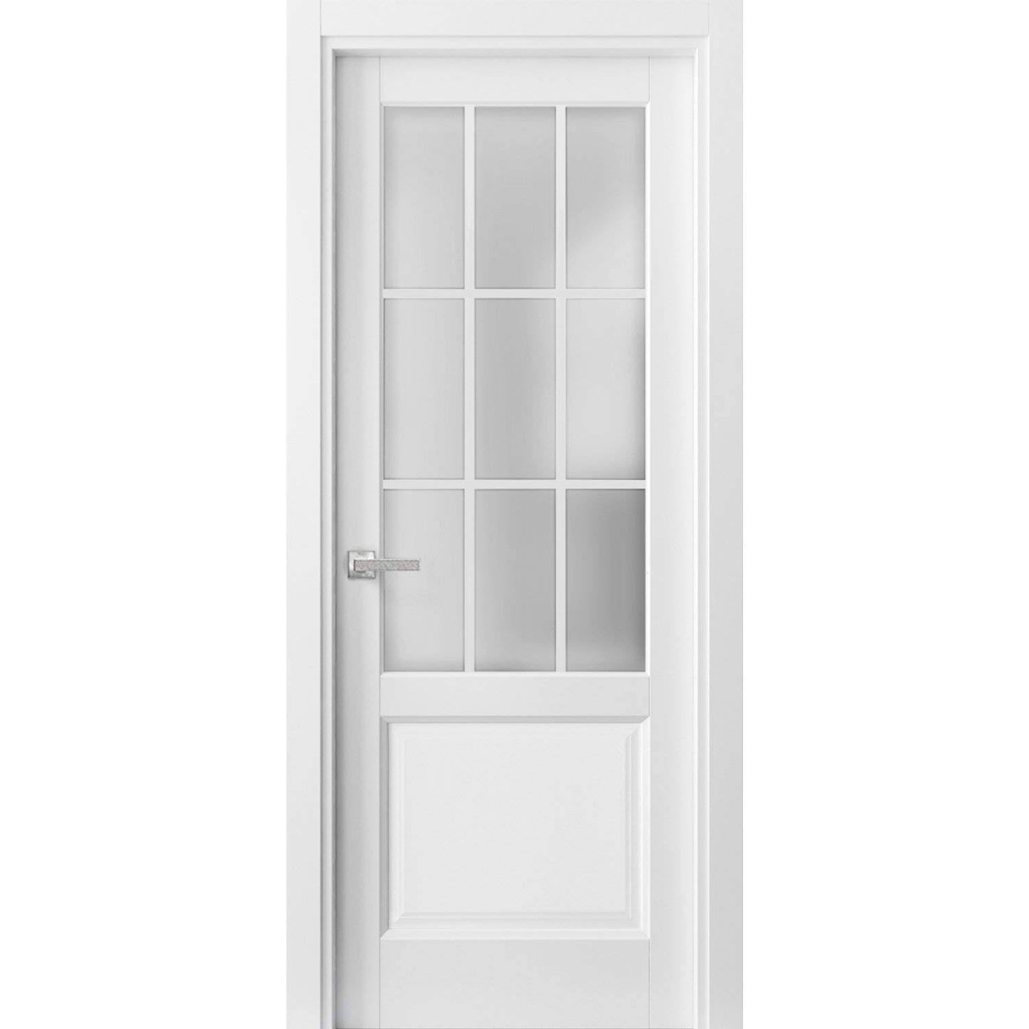 Sartodoors French Door Frosted Glass 28 X 80 Inches | Felicia 3309 Matte White | Single Panel Frame Handle | Doors