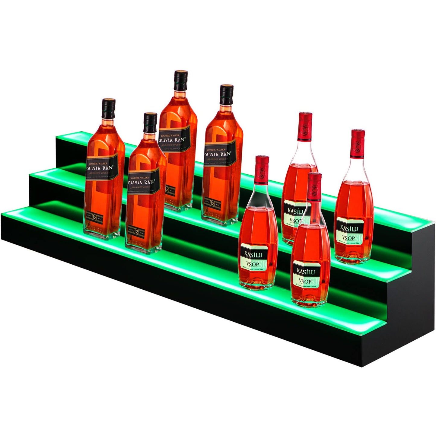 Vevor 26-Bottle Corner Led Liquor Bottle Display Shelf 60 In. Led Bar Shelves For Liquor 3-Step Wine Rack For Commercial Bar