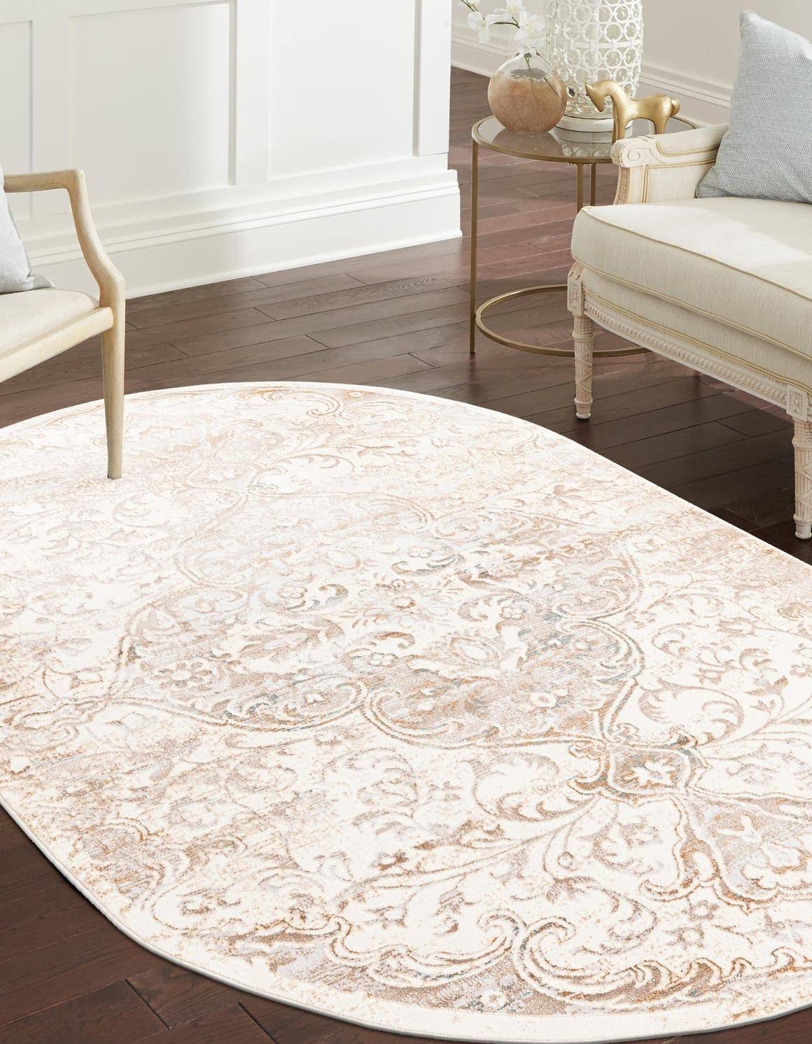 Unique Loom Highbury 8x10 Oval Ivory Floral Area Rug