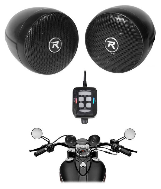 (2) Rockville Rocknride 3 Powered Bluetooth Metal Motorcycle Handlebar Speakers